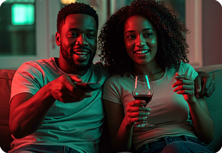 HomePage-Gain Couple enjoying drink and tv