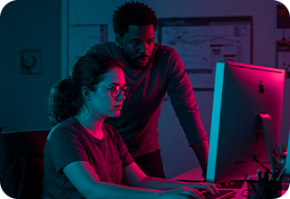 B2B-1 girl and boy working on system