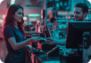 CB-4 girl giving card for payment