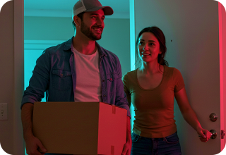 MF-3 Men and women at home entrance