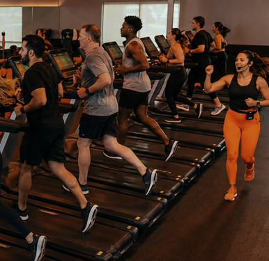 People working out in a fitness class.